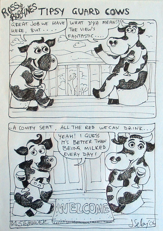Original comic sketch of the cows